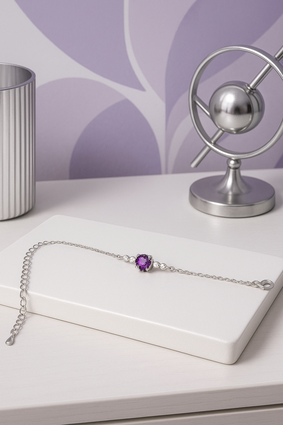 AMETYRO Bracelet améthyste rond argent