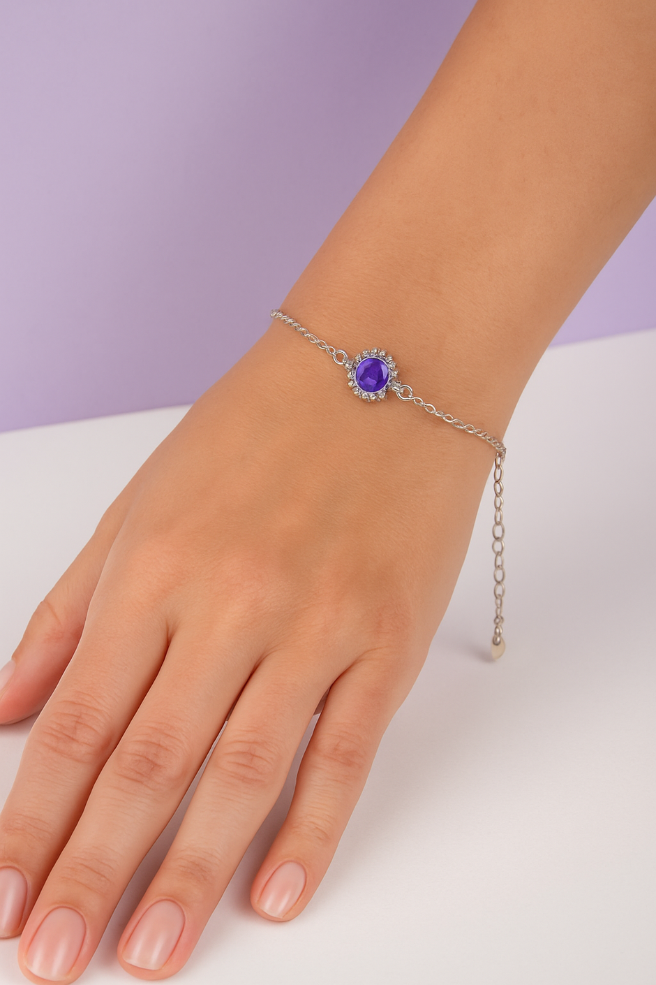 AMETYRO Bracelet améthyste rond argent