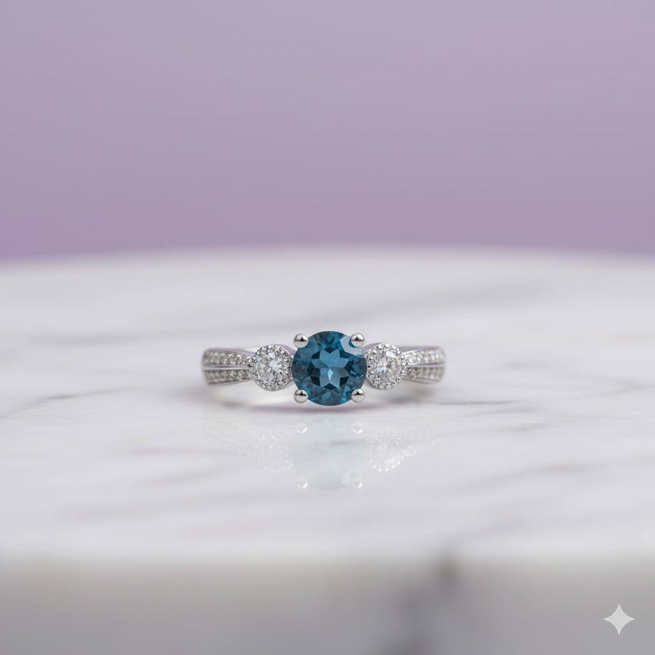 "AQUARA" Bague ronde brillante turquoise acier inoxydable argenté