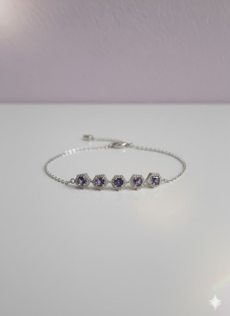 "ARMETISTA" Bracelet étoile améthyste naturelle en acier inoxydable argenté