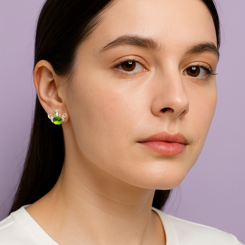 BOBEI Boucle d'oreille abeille strass peridot argent