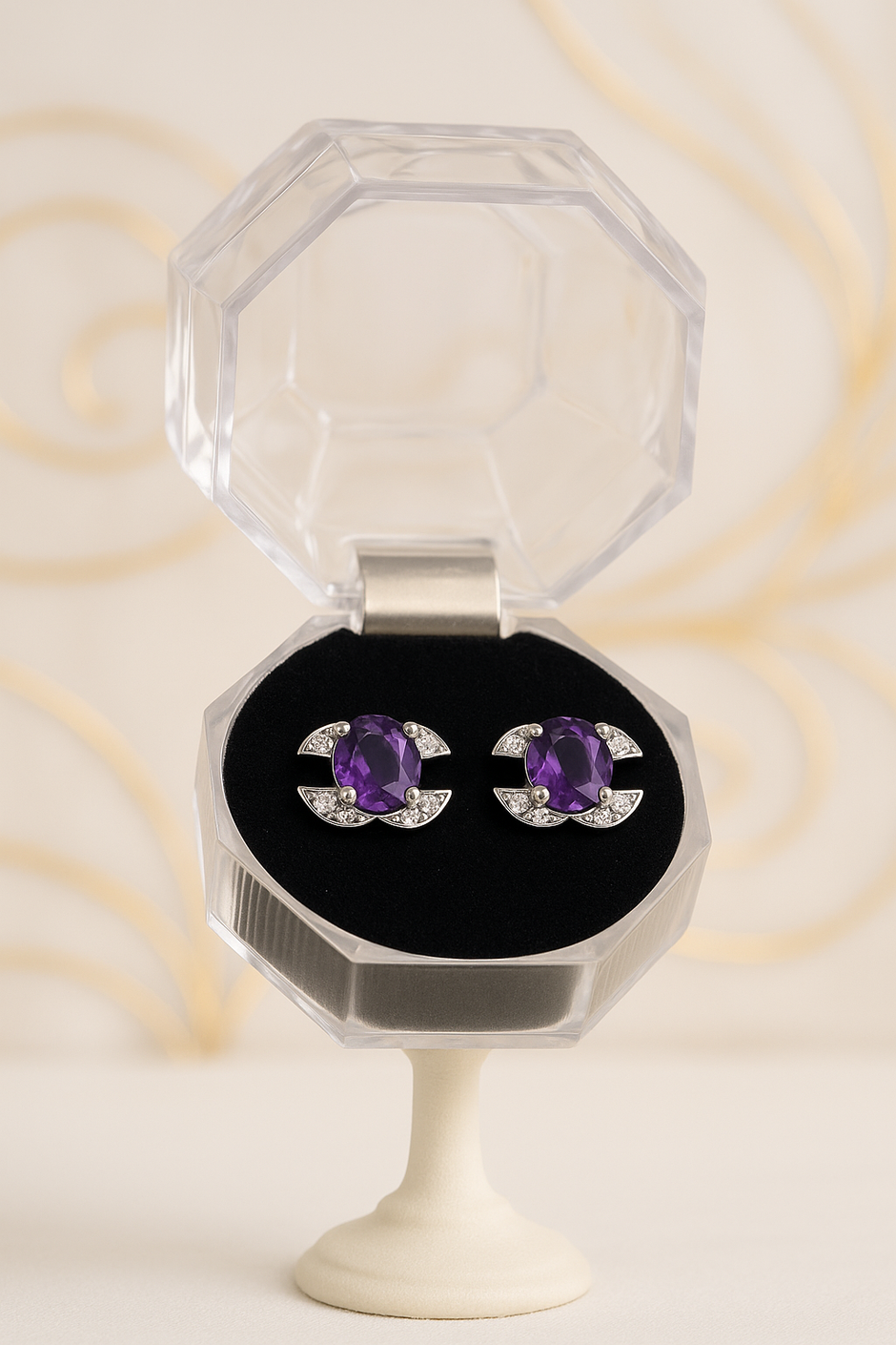 BOCHA Boucle d'oreille strass améthyste argent