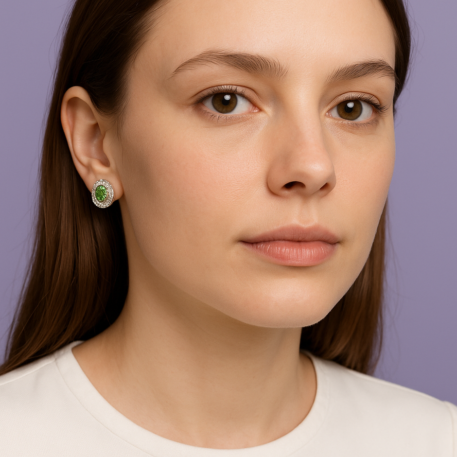 BOPE Boucle d'oreille strass peridot ovale argent