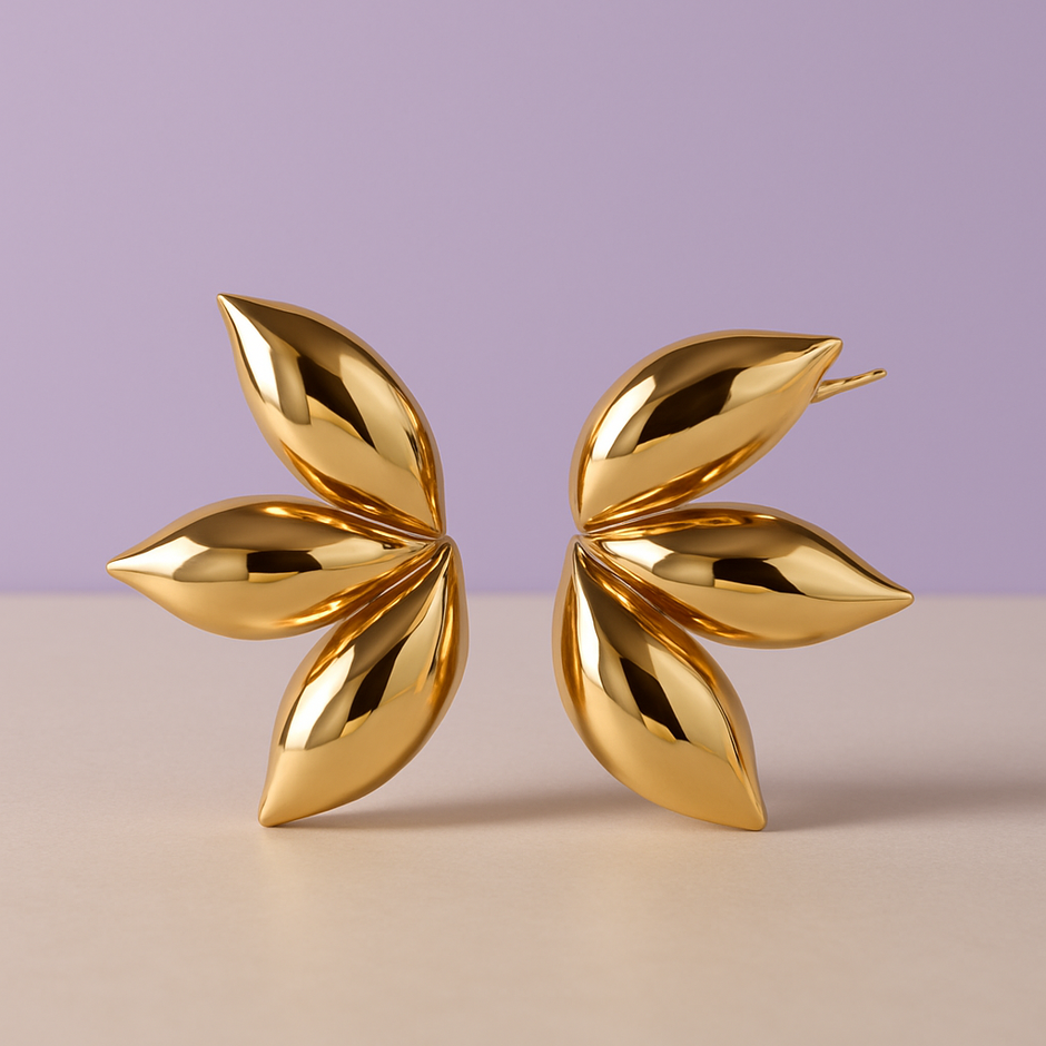 "FEUILLETA" Boucle d'oreille feuille en acier inoxydable doré