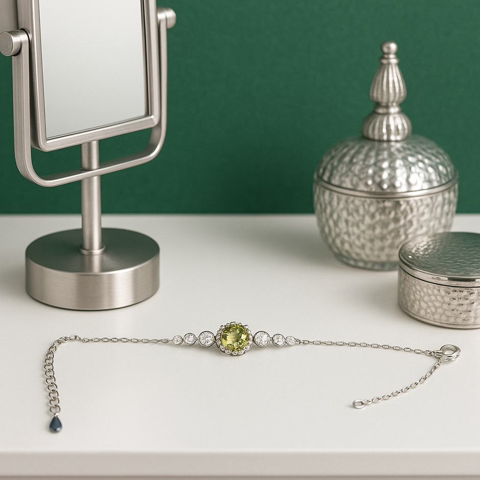 PERIRO Bracelet  peridot rond argent