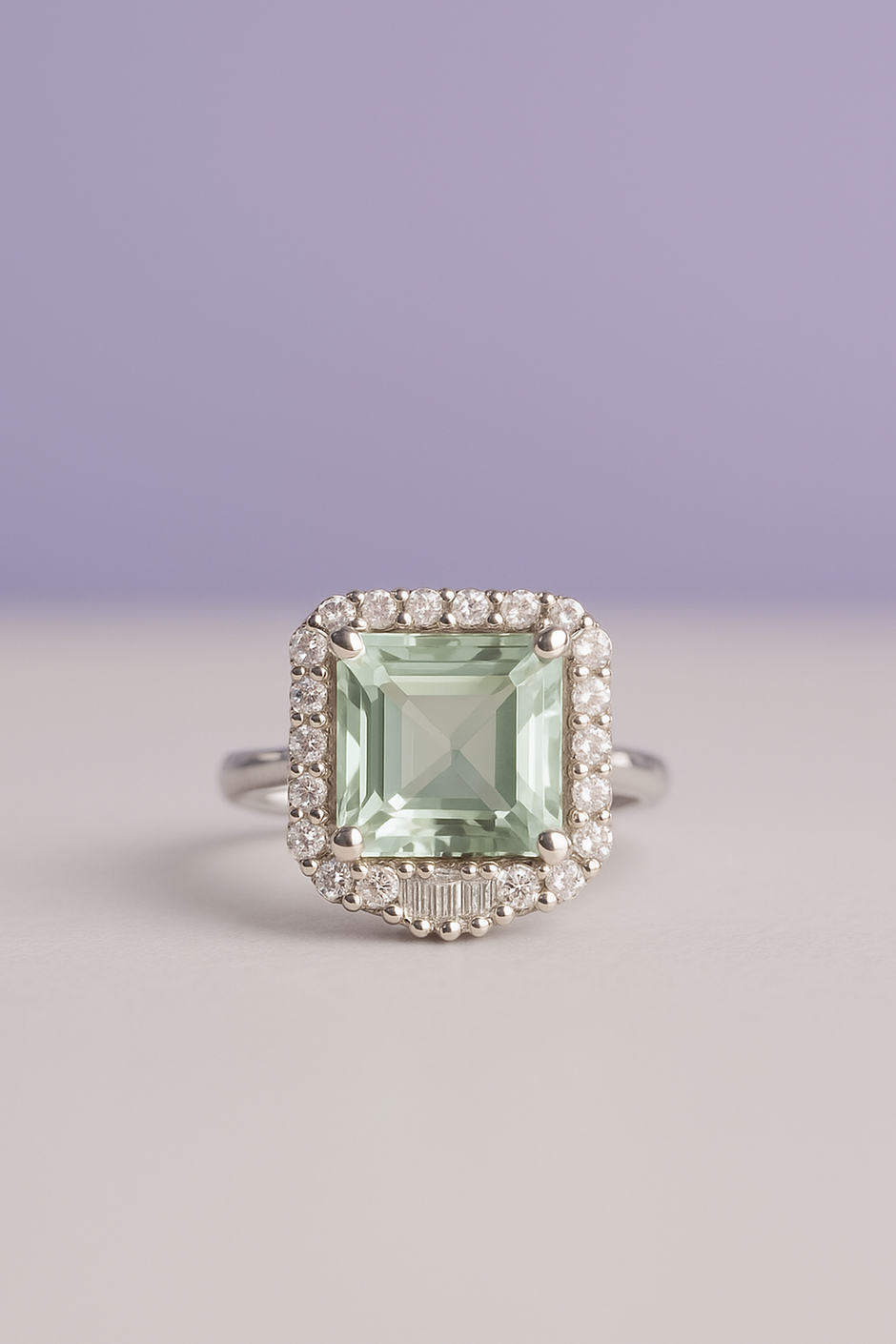 ABSINTHE Bague ajustable de prasiolite en argent 925 sertie de zircons