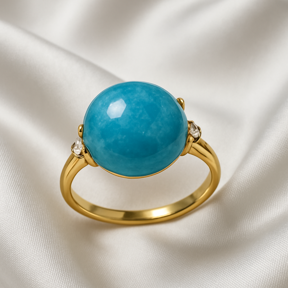 " AMAZORA" Bague amazonite sertie de pierre zircon en vermeil