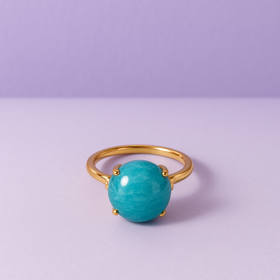 " AMAZORA" Bague amazonite sertie de pierre zircon en vermeil
