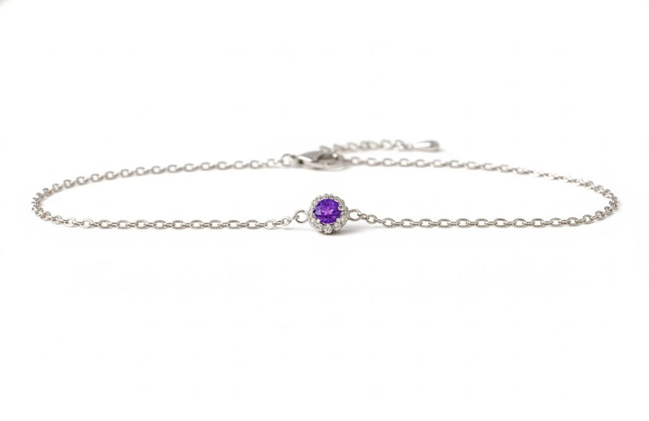 AMETYRO Bracelet améthyste rond argent