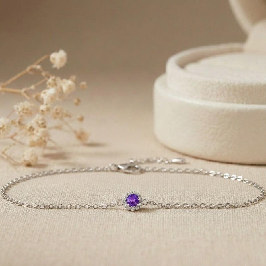 AMETYRO Bracelet améthyste rond argent