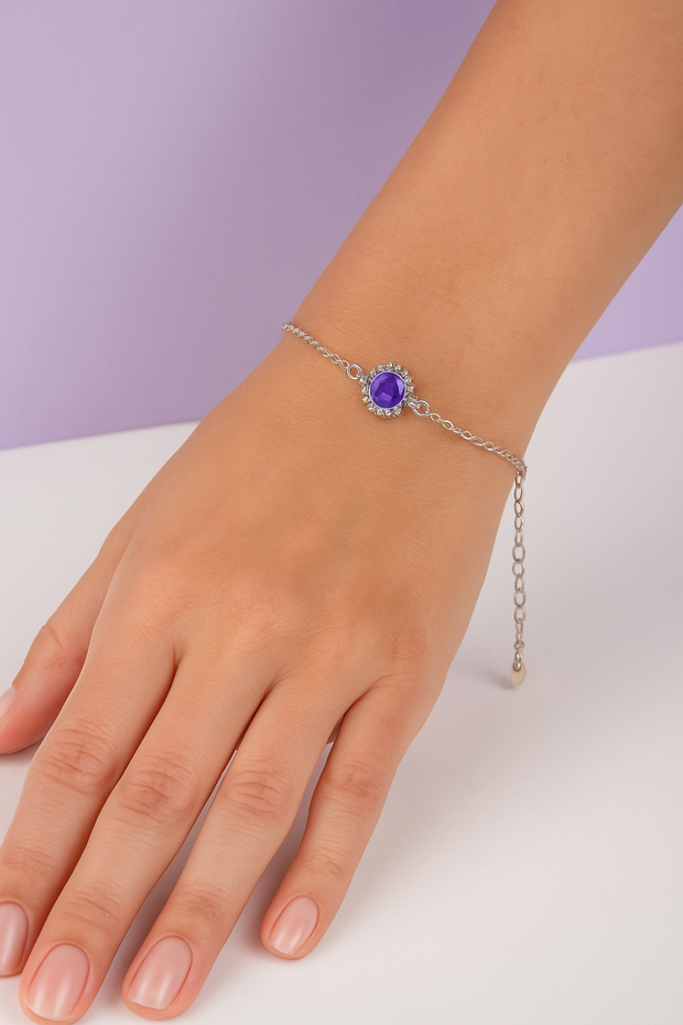 AMETYRO Bracelet améthyste rond argent