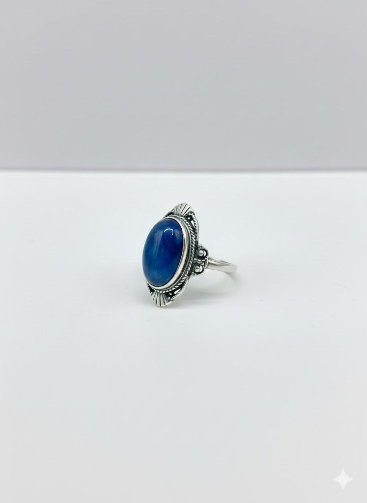 APA Bague ajustable apatite monture vintage argent