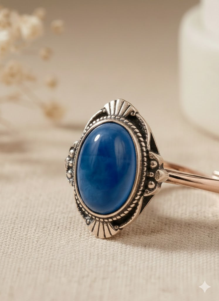 APA Bague ajustable apatite monture vintage argent