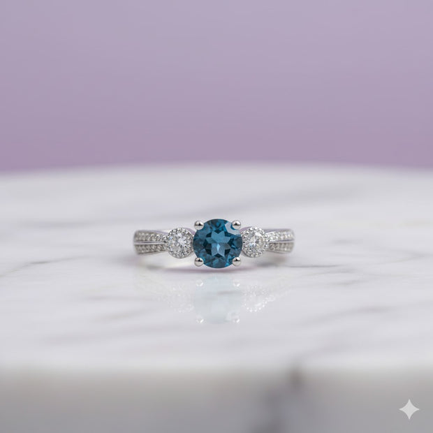 "AQUARA" Bague ronde brillante turquoise acier inoxydable argenté
