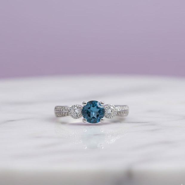 "AQUARA" Bague ajustable ronde brillante turquoise acier inoxydable argenté