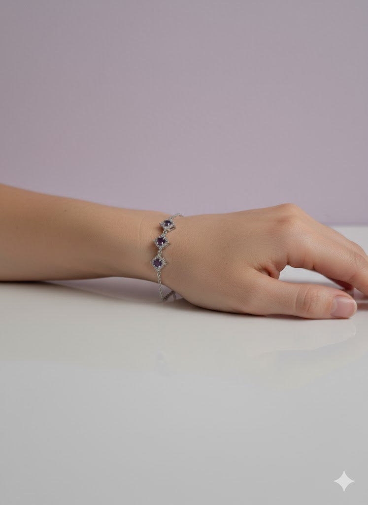 "ARMETISTA" Bracelet étoile améthyste naturelle en acier inoxydable argenté