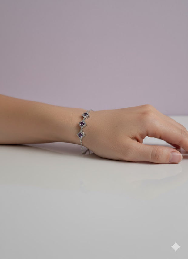 "ARMETISTA" Bracelet étoile améthyste naturelle en acier inoxydable argenté