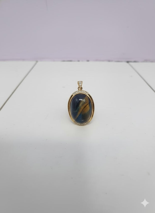 AUREON Pendentif oeil de faucon ovale sertie de zircon en vermeil