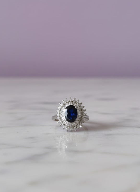 BAFLOBLUE  Bague fluorite bleu sertie de zircon argent 925