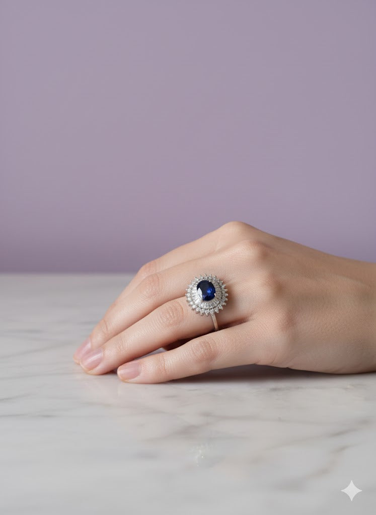 BAFLOBLUE  Bague fluorite bleu sertie de zircon argent 925