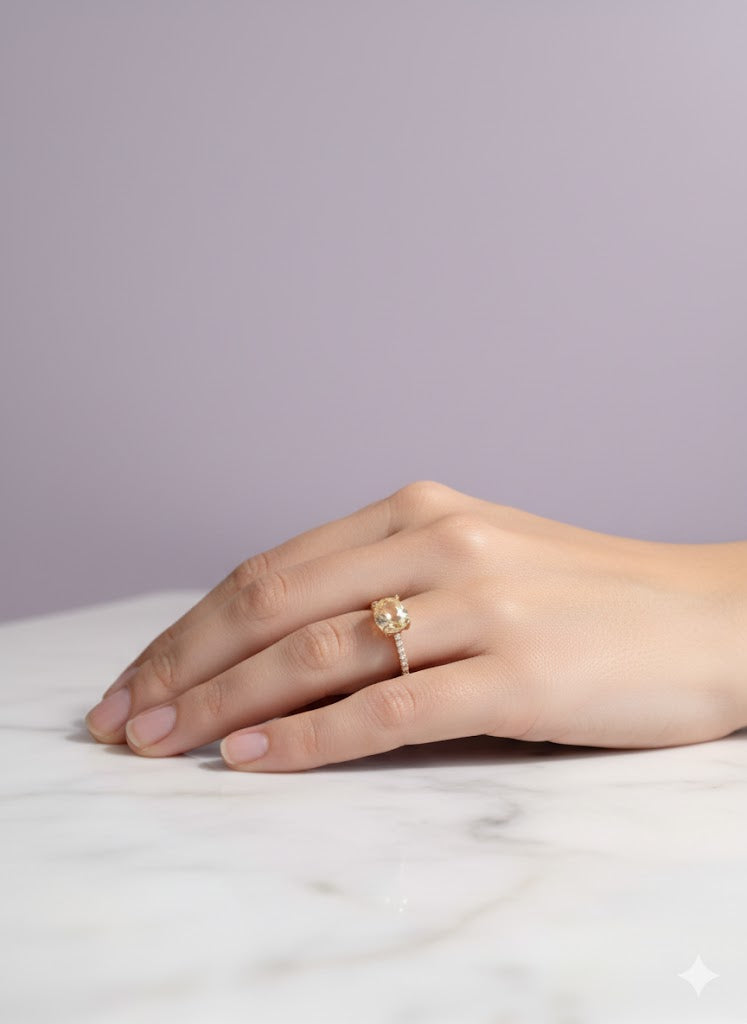 BAGACI Bague citrine sertie de zircon vermeil or 18k