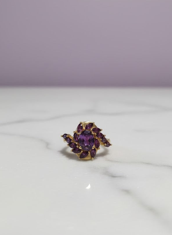 BAGADRITE Bague alexandrite sertie de grenat violet vermeil or 18k