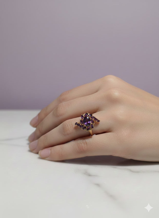 BAGADRITE Bague alexandrite sertie de grenat violet vermeil or 18k