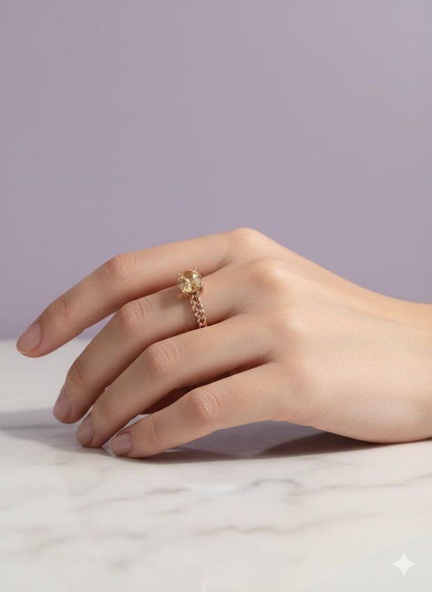 BAGARCI Bague citrine anneau chaine vermeil or rose