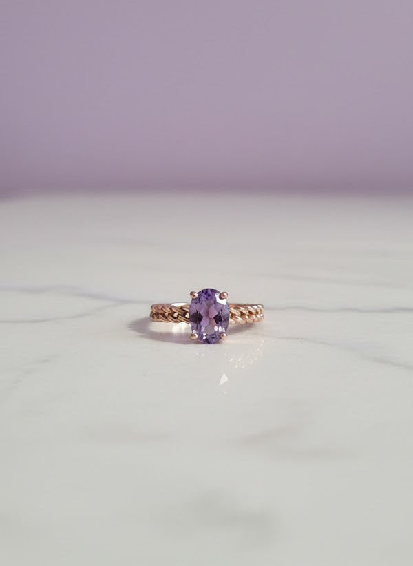 BAGARCTIS Bague améthyste anneau chaine vermeil or rose