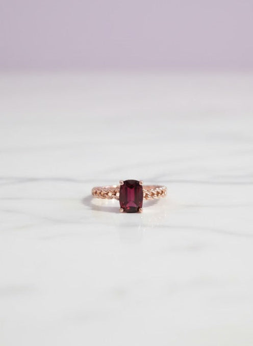 BAGARTE Bague grenat  anneau chaine vermeil or rose