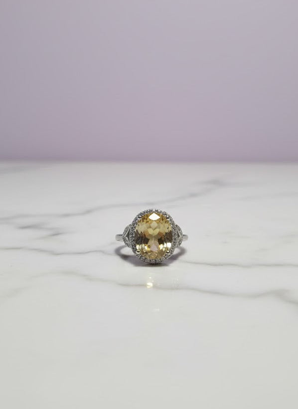 BAGCI Bague citrine ovale sertie de zircon argent 925