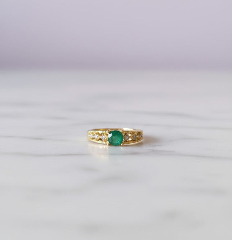 BAGEMAUSS Bague émeraude sertie de zircon vermeil or 18k