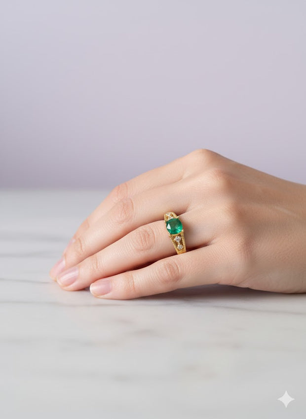 BAGEMAUSS Bague émeraude sertie de zircon vermeil or 18k