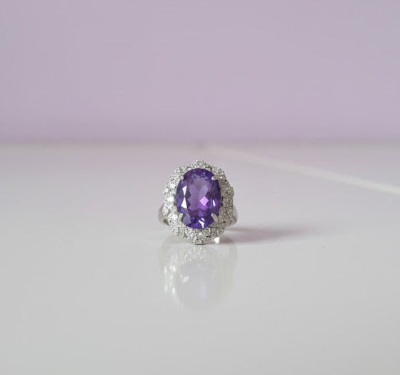 BAGLAMI Bague améthyste lavande sertie de zircon argent 925