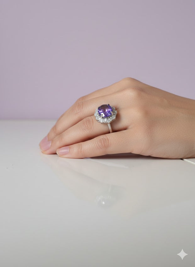 BAGLAMI Bague améthyste lavande sertie de zircon argent 925