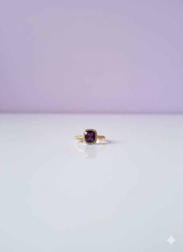 BAGREVIO Bague grenat violette reflet sertie de de zircon vermeil or 18k