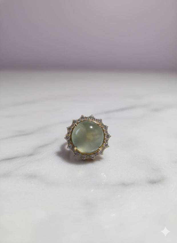 BARONITE Bague ronde prénhite sertie de fleur de zircon vermeil or 18k