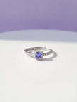 BATAITE Bague tanzanite sertie de zircon en argent 925 ajustable