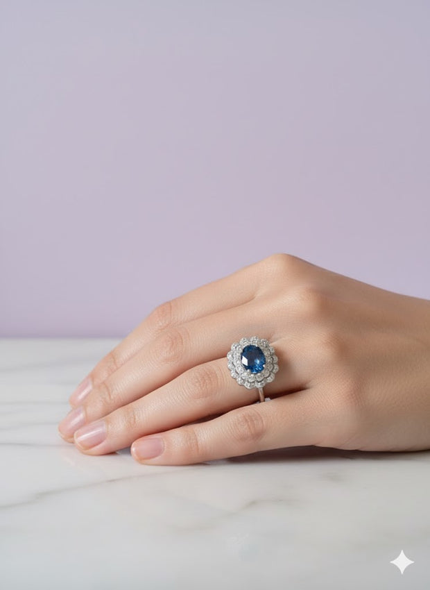 BATOBLUE  Bague topaze sertie de zircon argent 925