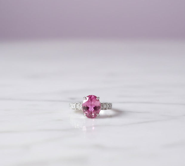 BATOROGA  Bague topaze rose sertie de zircon argent 925