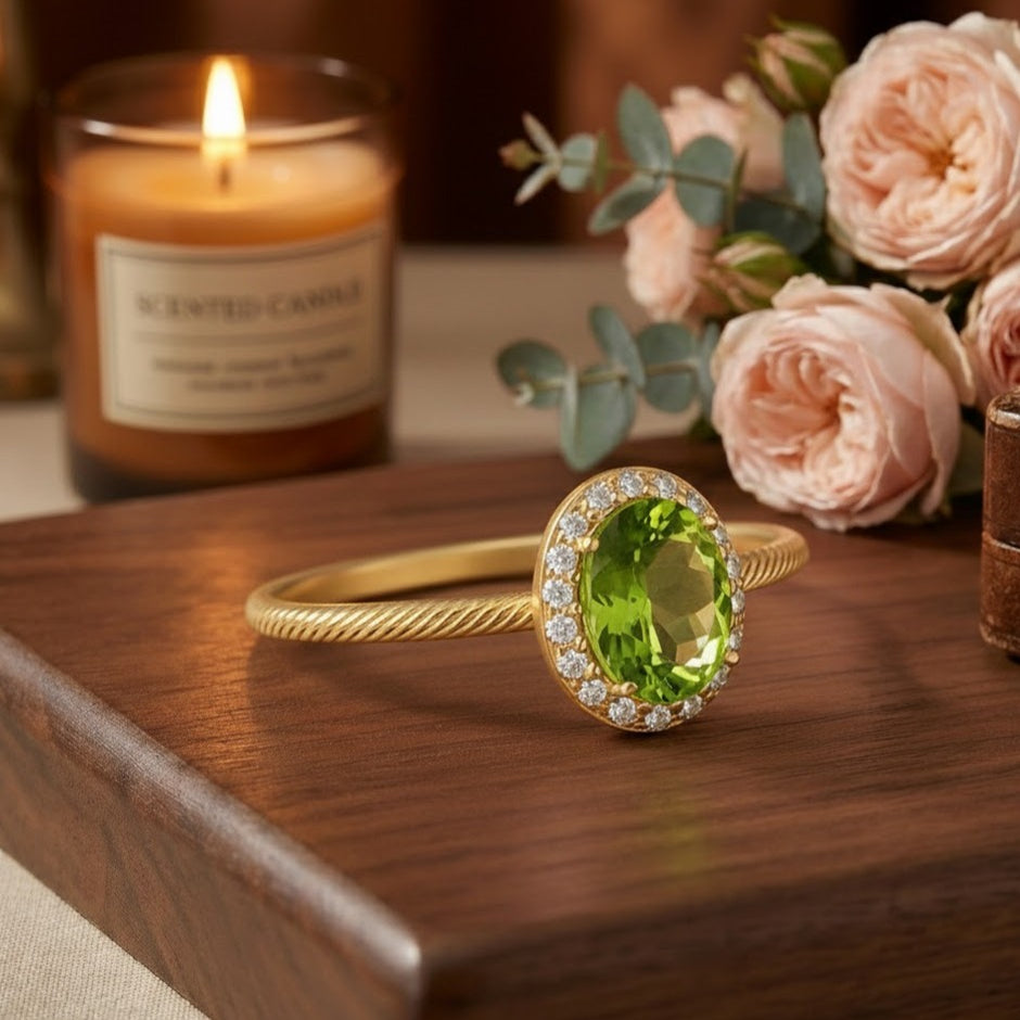 BAVADO Bague ajustable peridot ovale en vermeil