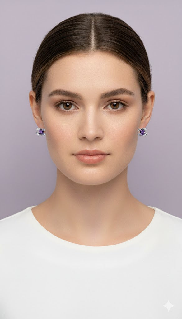 BOCHA Boucle d'oreille strass améthyste argent