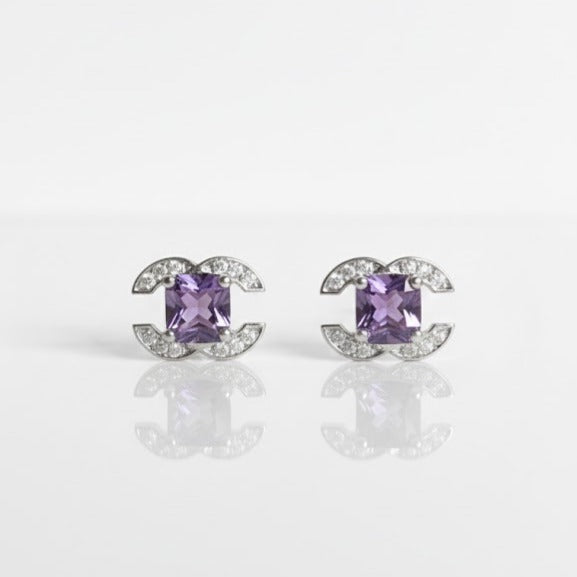 BOCHA Boucle d'oreille strass améthyste argent