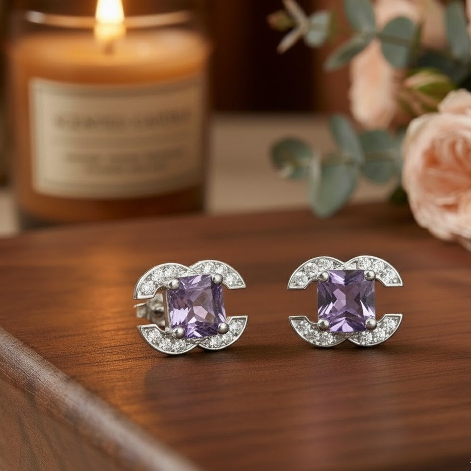 BOCHA Boucle d'oreille strass améthyste argent