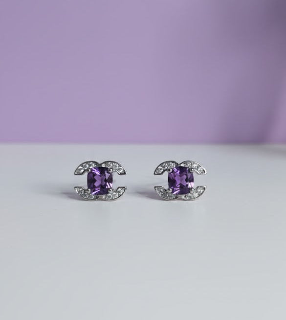 BOCHA Boucle d'oreille strass améthyste argent