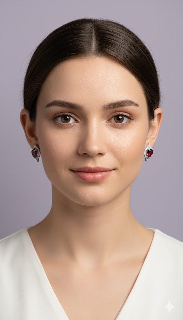 BOFEGE Boucle d'oreille forme feuille strass grenat argent