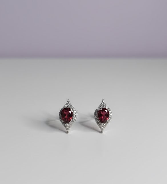 BOFEGE Boucle d'oreille forme feuille strass grenat argent