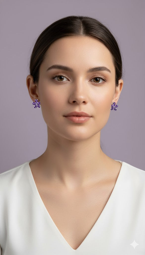 BOFLETI Boucle d'oreille forme fleur amethyste argent
