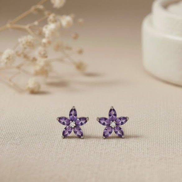BOFLETI Boucle d'oreille forme fleur amethyste argent