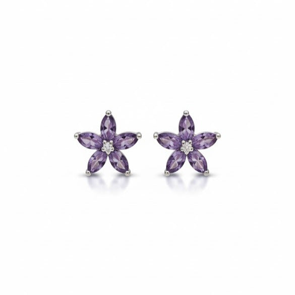 BOFLETI Boucle d'oreille forme fleur amethyste argent